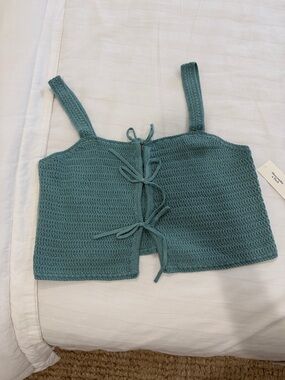 Abercrombie & Fitch Teal Crochet Tie-Front Crop Top